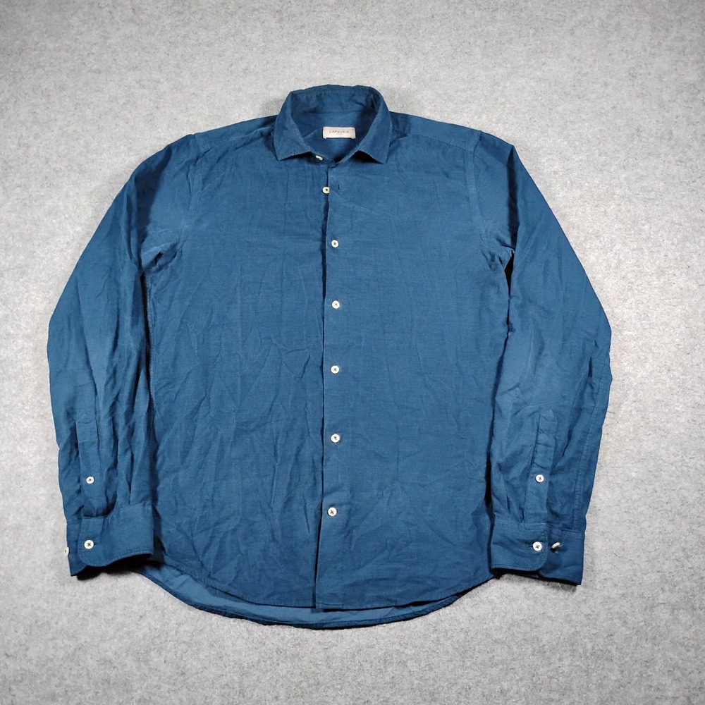 Lafaurie Achille Corduroy Button Down Shirt Men's S Teal Blue Cord Long Sleeve